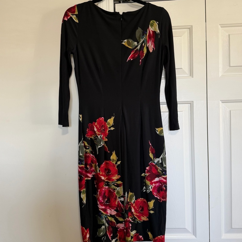 Cache Long Sleeve Black Floral Lined Dress Size Small